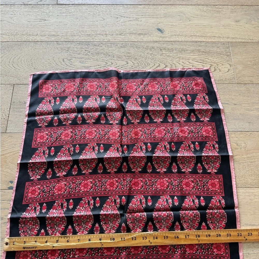 Vintage Oscar de la Renta Silk Scarf - Black & Fuchsia Paisley Floral Motif